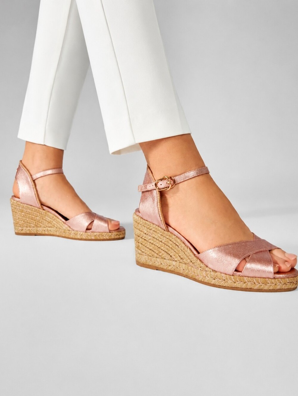 Stuart Weitzman Pink Rose Gold Mirela Espadrille Wedge Sandals